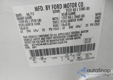 2013 Ford Edge Limited z USA, uszkodzony, nr VIN 2FMDK4KC2DBC52519